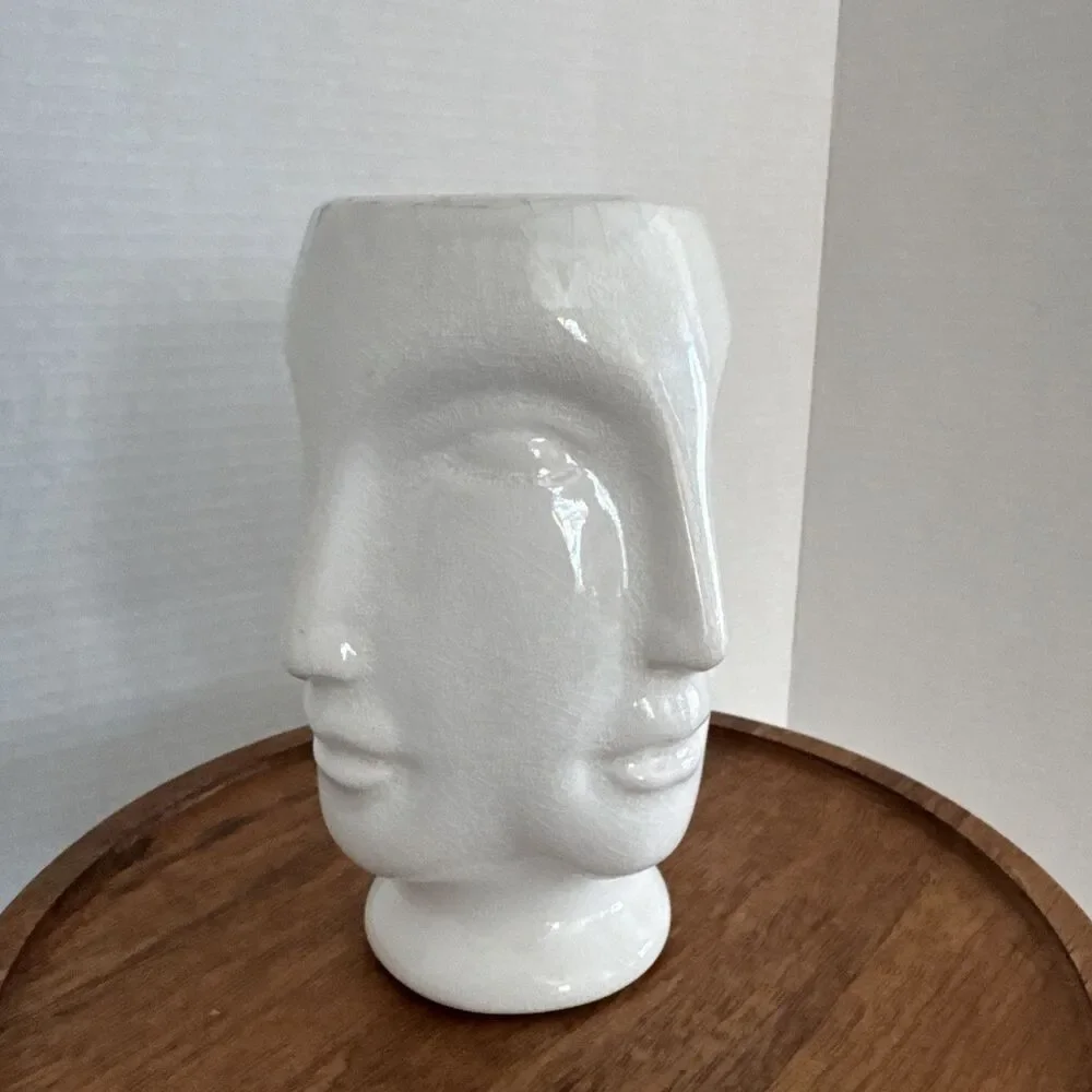 White Crackled Four Faces Vase Interesting Eye Catching